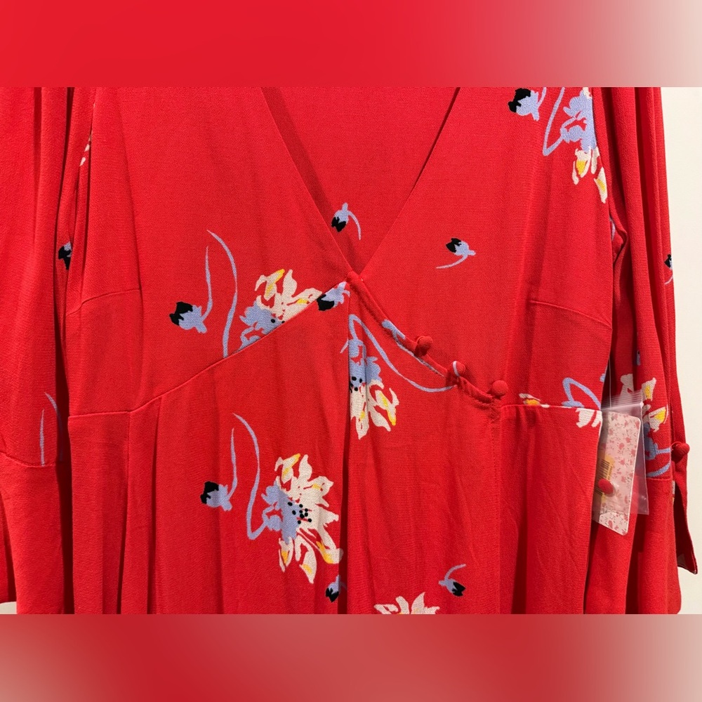Free People NWT Time On My Side Red Floral Mini Dress - Picture 7 of 7